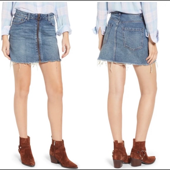 WE THE FREE Free People Zip UP Jean Skirt Copper Blue Size 26 OB841640 - Picture 4 of 10